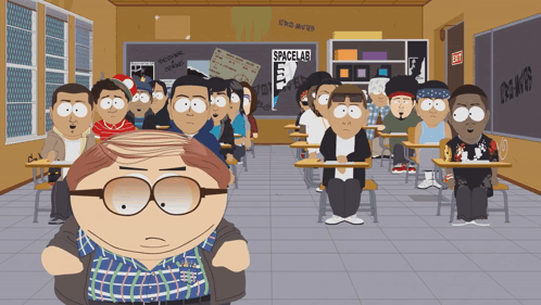 a cartoon classroom with a sign that says spacelab on it